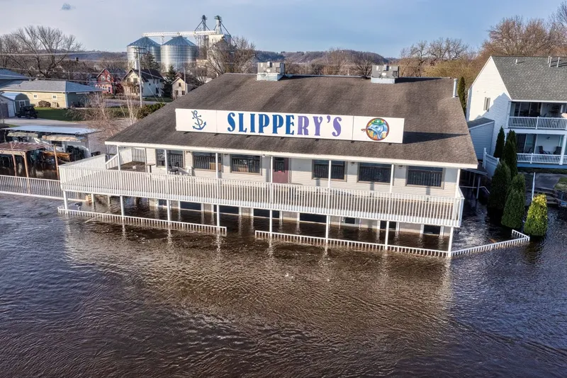 Commercial premises surrounded by floodwater