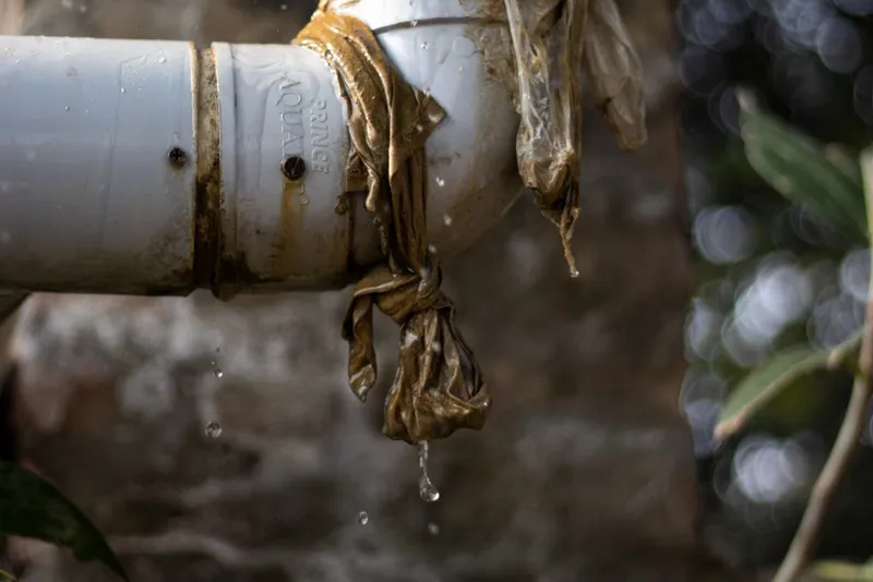 Water dripping from a leaking pipe