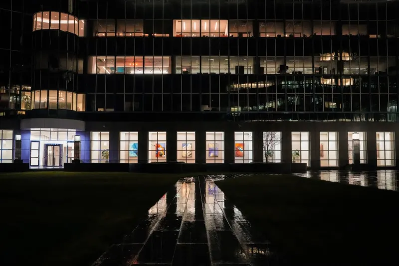 Office building with lit windows at night