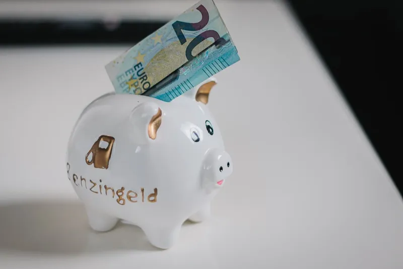 Piggy bank with a twenty euro note