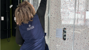 Professional cleaners inspecting a Dublin staff canteen after pest activity, carrying out deep cleaning, sanitation, and food-safe disinfection following a rodent infestation.