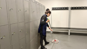 Cleaning a blood spill safely in a Dublin office building
